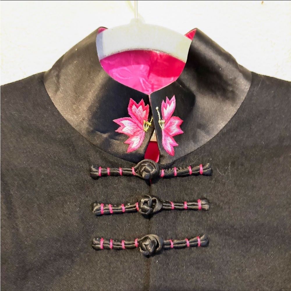Vintage Asian Floral Embroidered Cashmere Silk Mandarin Jacket Frog Clotures - Picture 3 of 11